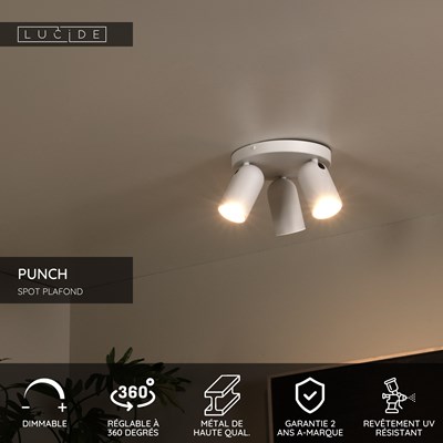 Lucide PUNCH - Spot plafond - Ø 21 cm - 3xGU10 - Blanc